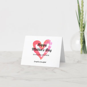 Personalised Happy Mother's Day Watercolor Heart Thank You Card