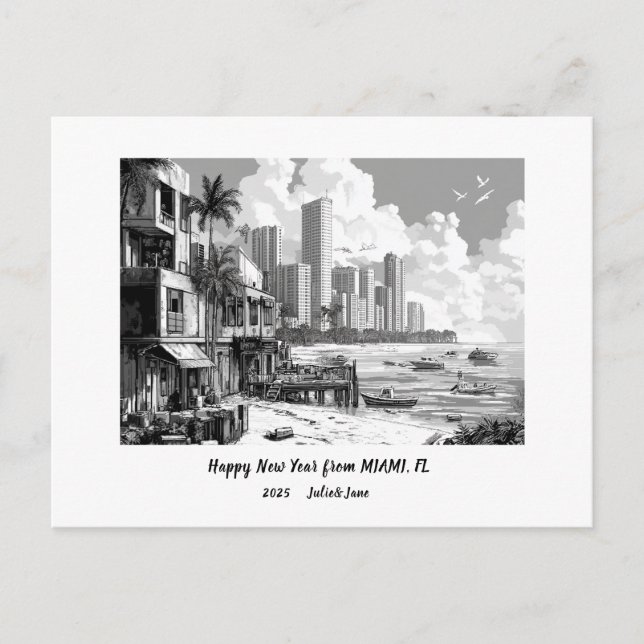 Personalised Happy New Year 2025 Miami Holiday Postcard (Front)