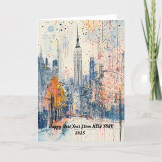 Personalised Happy New Year 2025 NYC Illustration Holiday Card