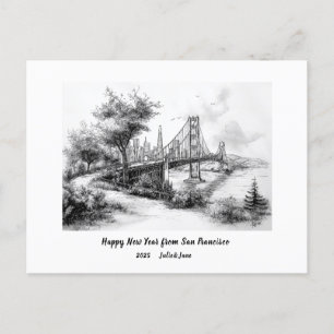 Personalised Happy New Year 2025 SF Golden Gate Holiday Postcard