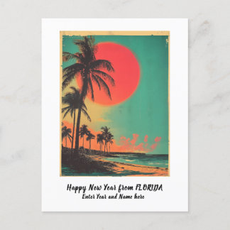 Personalised Happy New Year Florida Miami Vintage Holiday Postcard