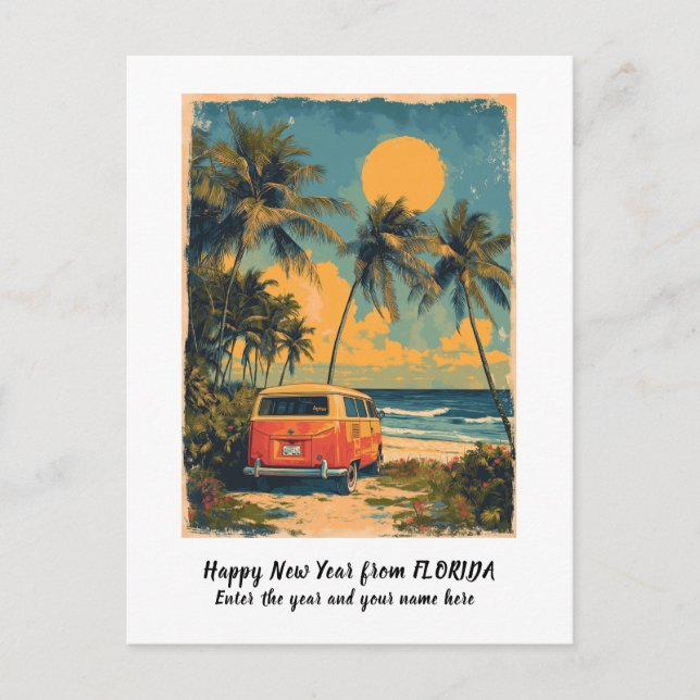 Personalised Happy New Year Florida Palm Tree Holiday Postcard (Front)