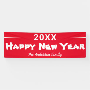 Personalised Happy New Year Modern Red Festive Banner