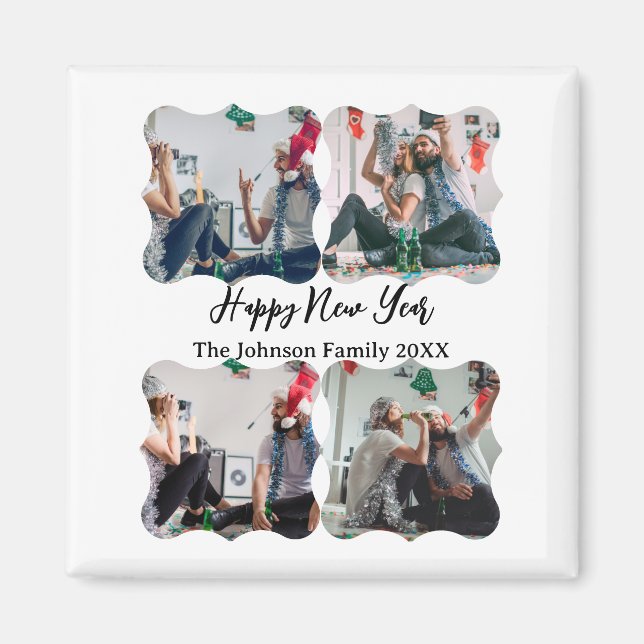 Personalised Happy New Year Script 4 collage photo Magnet (Front)