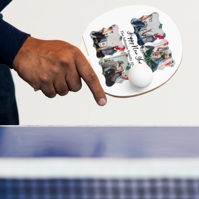 Personalised Happy New Year Script 4 collage photo Ping Pong Paddle (Insitu)