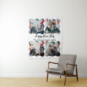 Personalised Happy New Year Script 4 collage photo Tapestry