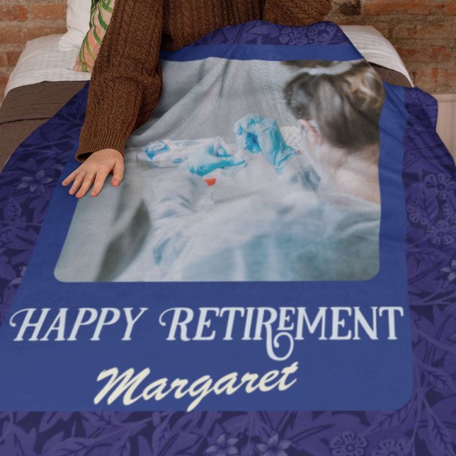 Personalised Happy Nurse Retirement Gifts Blue Fleece Blanket (Creator Uploaded)