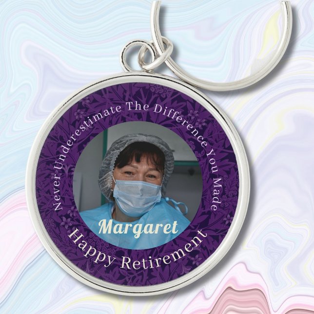 Personalised Happy Nurse Retirement Gifts Violet Key Ring (Nurse Retirement Gifts)
