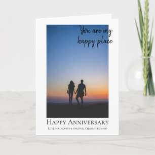 Personalised Happy Place Photo Wedding Anniversary Holiday Card