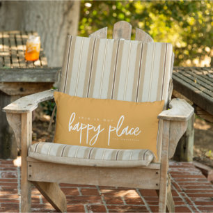 Personalised “Happy Place” Text Custom Name orange Lumbar Cushion