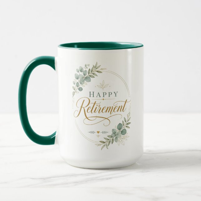 Personalised Happy Retirement Elegant Botanical Mug (Left)