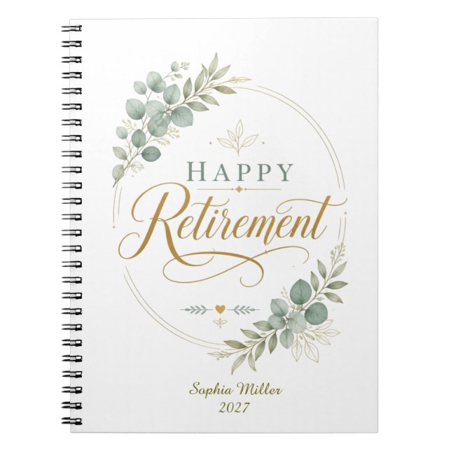Personalised Happy Retirement Elegant Botanical Notebook (Front)