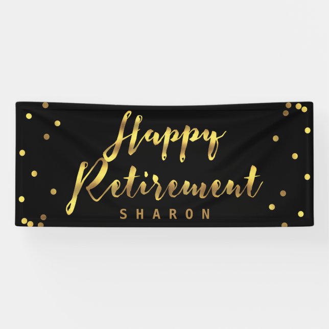 Personalised Happy Retirement Faux Gold Confetti Banner (Horizontal)
