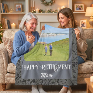 Personalised Happy Retirement Gifts for Mum Grey Fleece Blanket