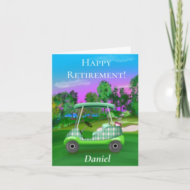 Personalised Happy Retirement Golf Sunset Green Card (Front)