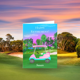 Personalised Happy Retirement Golf Sunset Pink Card