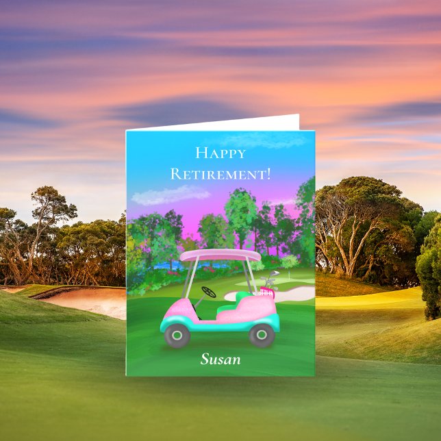 Personalised Happy Retirement Golf Sunset Pink Card (Creator Uploaded)