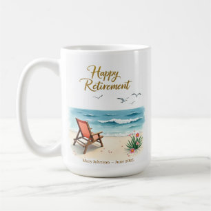 Personalised Happy Retirement Watercolor Beach Coffee Mug