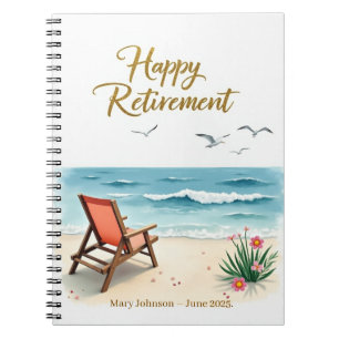 Personalised Happy Retirement Watercolor Beach Notebook