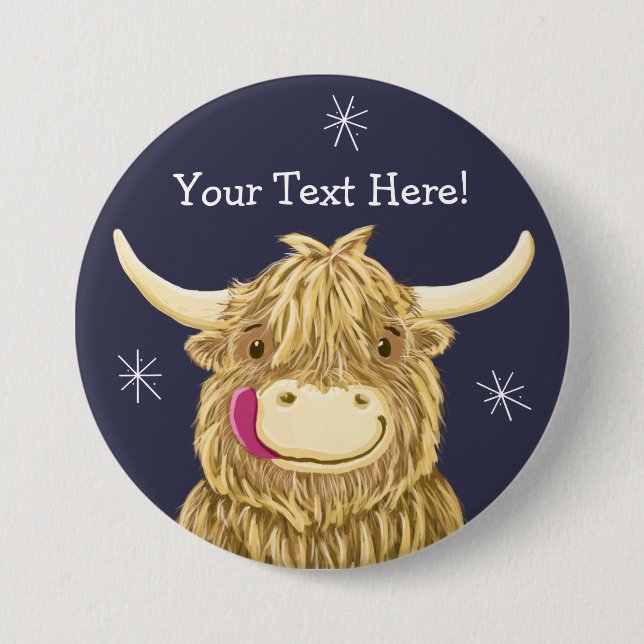 Personalised Happy Scottish Highland Cow 7.5 Cm Round Badge (Front)