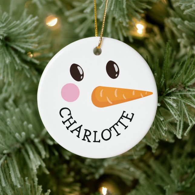 Personalised Happy Snowman Face Monogram Christmas Ceramic Tree Decoration (Tree)