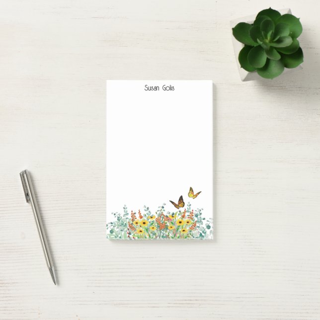 Personalised Happy Spring Flowers Butterfly  Post-it Notes (Office)