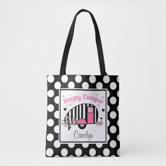Personalised Happy Striped Camper Tote Bag (Front)