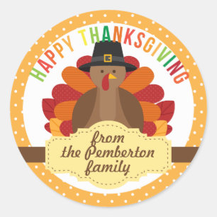 Personalised Happy Thanksgiving Cute Turkey Classic Round Sticker