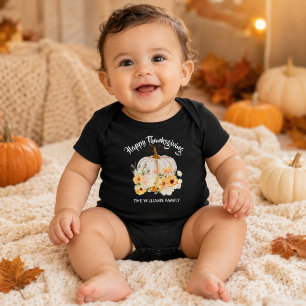 Personalised Happy Thanksgiving Floral Pumpkin Baby Bodysuit