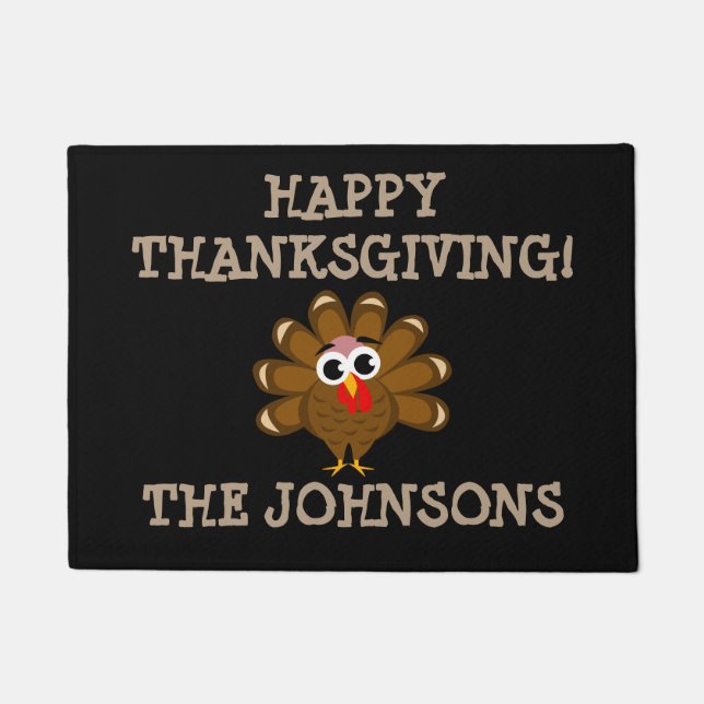 Personalised Happy Thanksgiving funny turkey print Doormat (Front)