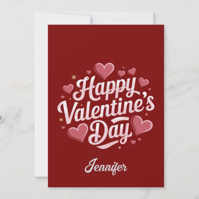 Personalised Happy Valentine’s Day Red heart Holiday Card (Front)