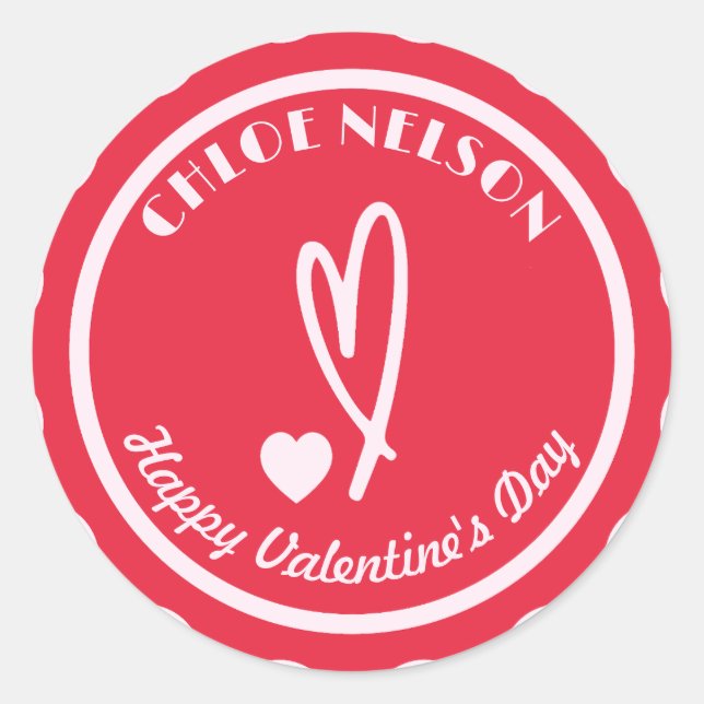 Personalised Happy Valentine's Day | Custom Name  Classic Round Sticker (Front)