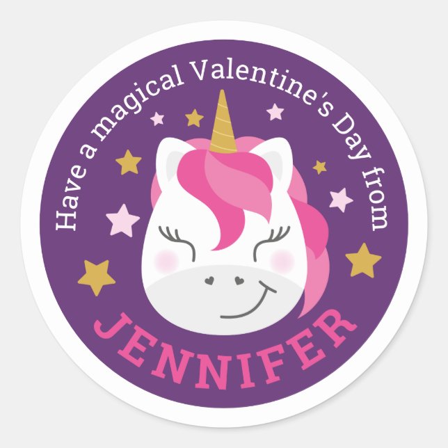 Personalised Happy Valentine's Day Unicorn Sticker (Front)