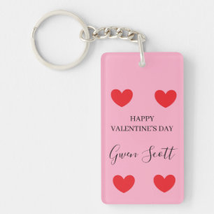 Personalised Happy Valentine's red heart pink Key Ring