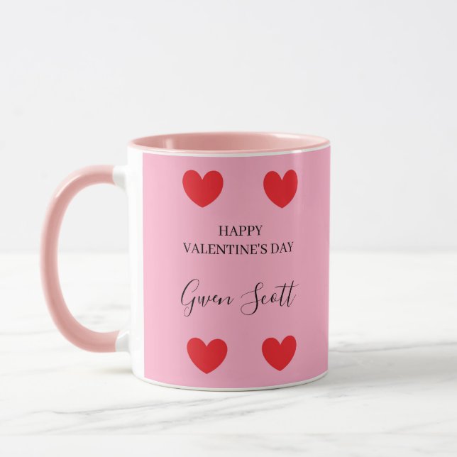 Personalised Happy Valentine's red heart pink Mug (Left)