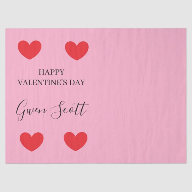 Personalised Happy Valentine's red heart pink Tissue Paper (Front)