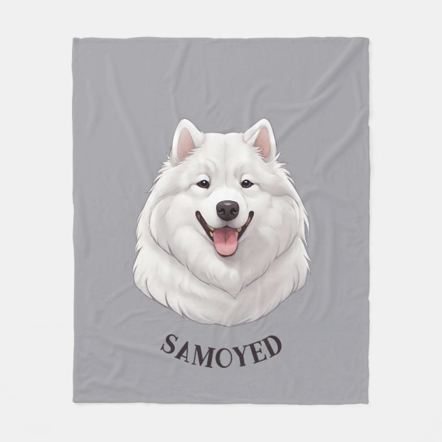 Personalised Happy White Samoyed Fleece Blanket (Front)