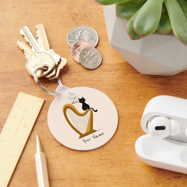 Personalised Harp and Cat Keychain (Desk)