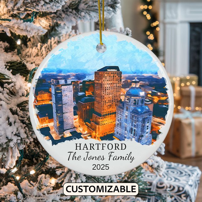 Personalised Hartford Ornament, Connecticut State Ceramic Tree Decoration (Creator Uploaded)