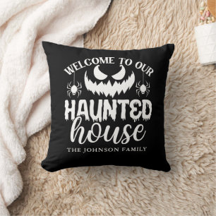 Personalised Haunted House Halloween Family Cushion
