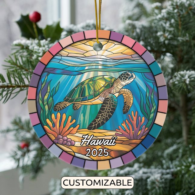 Personalised Hawaii Ornament, Sea Turtle Ceramic Tree Decoration (Creator Uploaded)