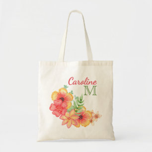 Personalised Hawaiian Floral Watercolor Tote Bag
