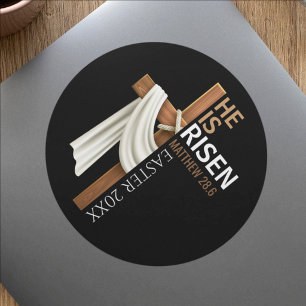 Personalised He Is Risen Cross Happy Easter Classic Round Sticker