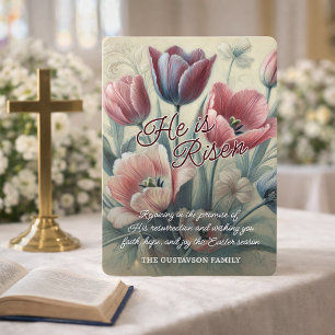 Personalised He Is Risen Tulips Floral Easter Card