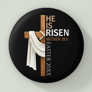 Personalised He Is Risen Vintage Easter Cross 3 Cm Round Badge