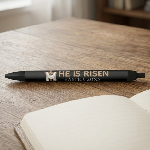 Personalised He Is Risen Vintage Easter Cross Black Ink Pen