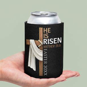 Personalised He Is Risen Vintage Easter Cross Can Cooler