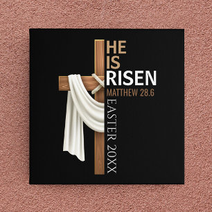 Personalised He Is Risen Vintage Easter Cross Canvas Print
