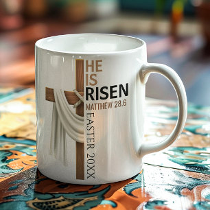 Personalised He Is Risen Vintage Easter Cross Coffee Mug