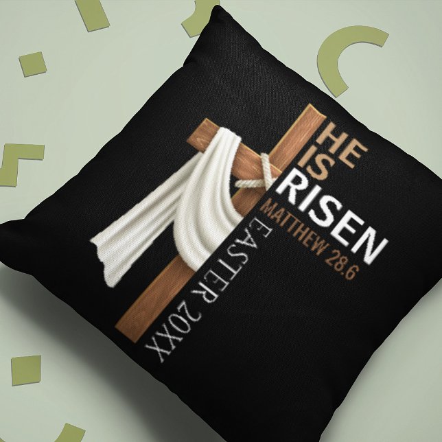 Personalised He Is Risen Vintage Easter Cross Cushion (Creator Uploaded)